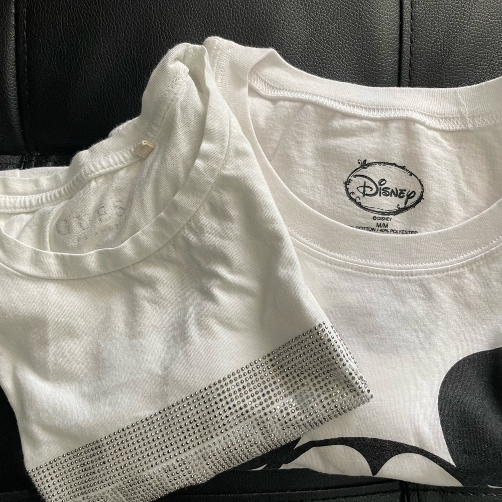 2 Set of White Short Sleeve Tee with Rhinestone Embellishments